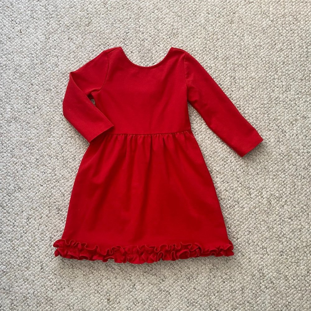 Janie and Jack Girls Candy Red Ruffle Hem Ponte Dress, size 7